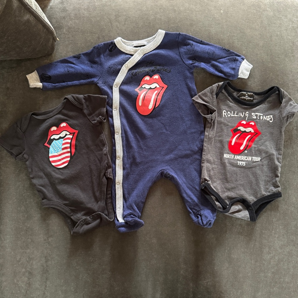 Rolling Stones Baby Onesies x 3